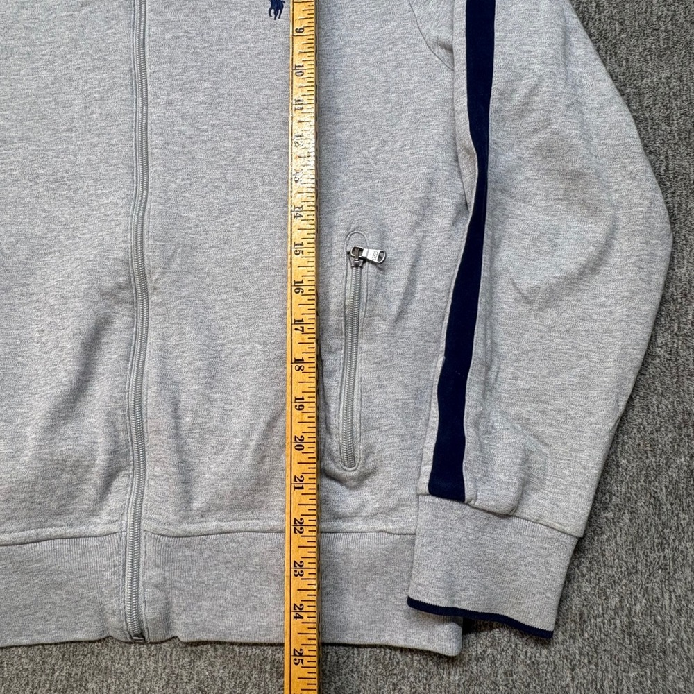 Polo Ralph Lauren Mens Grey Full Zip Track Jacket Navy Stripe Pony Logo Medium - Picture 6 of 12